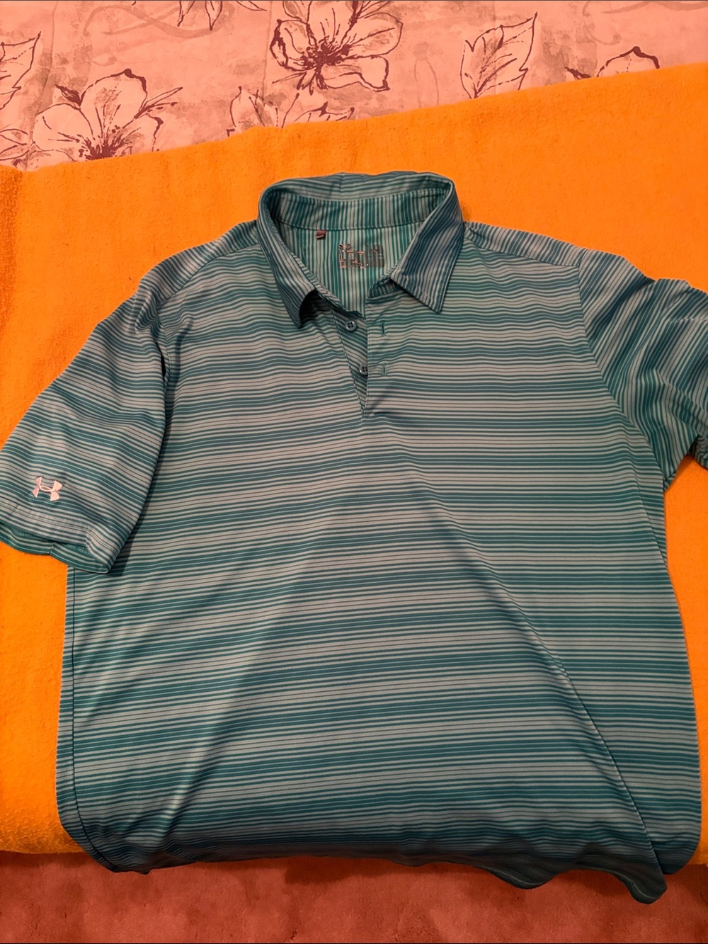 Under Armour Men’s Teal and Light Blue Striped Polo